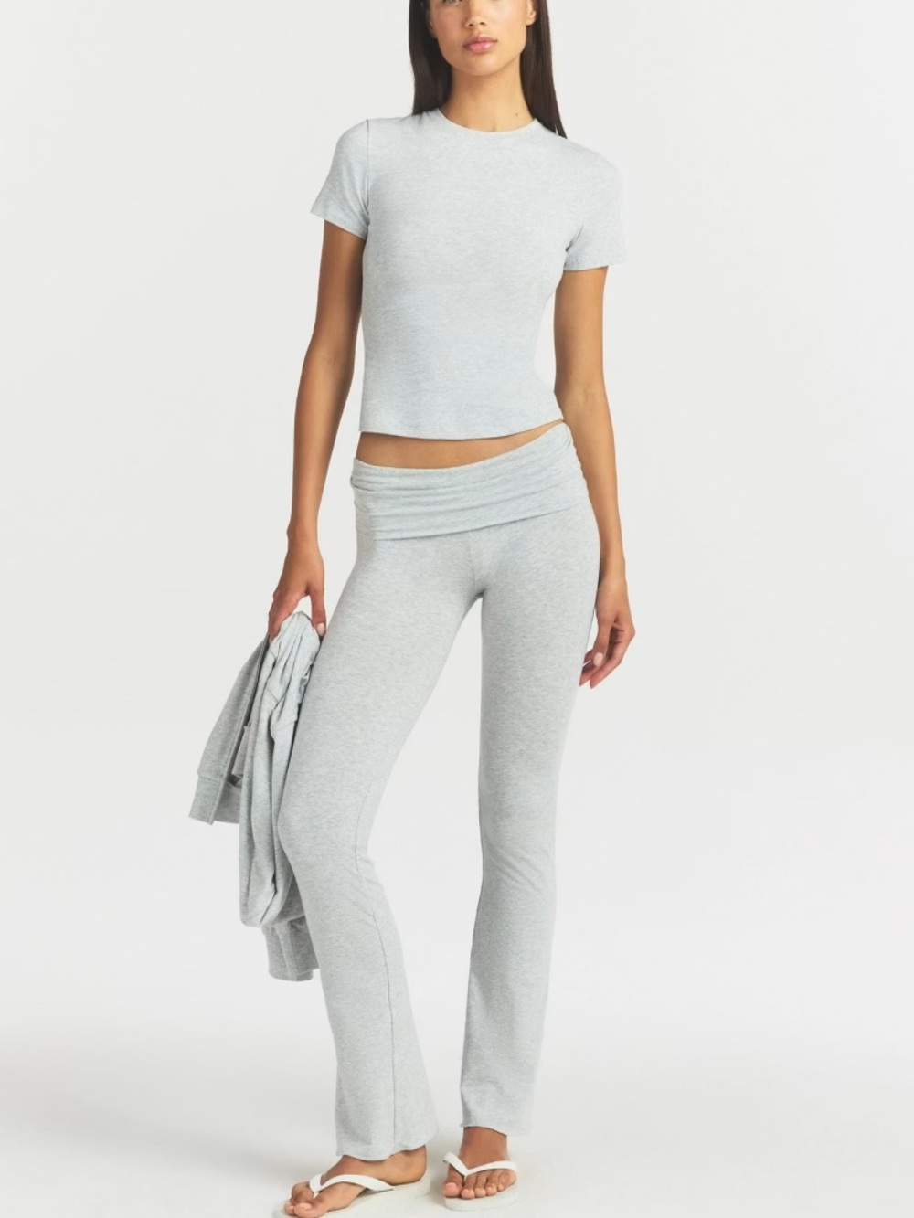 SKIMS Light Heather Grey Cotton Jersey Foldover Lounge Set Pants